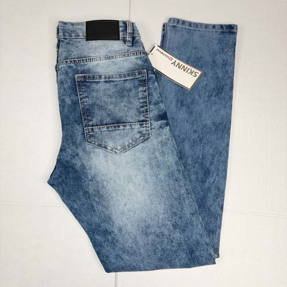 NEW Southpole Men's Skinny Fit Acid Wash Blue Stretch Denim Jeans 29x30